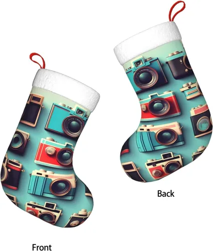 Vista 5 de Retro Cool Camera Collection - Medias de decoración navideña, 18 pulgadas, para chimenea, fiesta familiar de vacaciones
