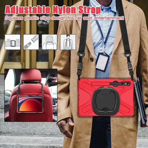 Vista 7 de Funda para Galaxy Tab S9 Plus de 12.4 pulgadas 2023 con soporte para bolígrafo S, funda protectora resistente a prueba de golpes con soporte