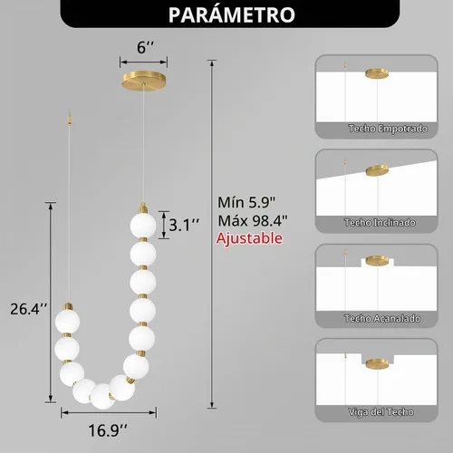 Vista 2 de Candelabros modernos LED regulables, bolas de acrílico, iluminación colgante de techo para sala de estar, comedor, dormitorio, luces colgantes