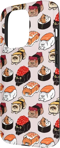 Vista 2 de Funda para iPhone 15 Pro Sushi con gato persa