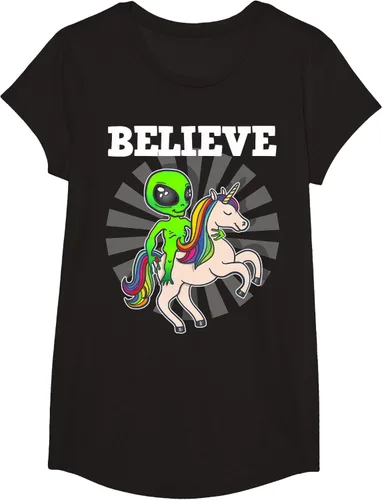 Vista 4 de Believe Space Alien Riding Unicorn - Camiseta de regalo divertida, Negro, S
