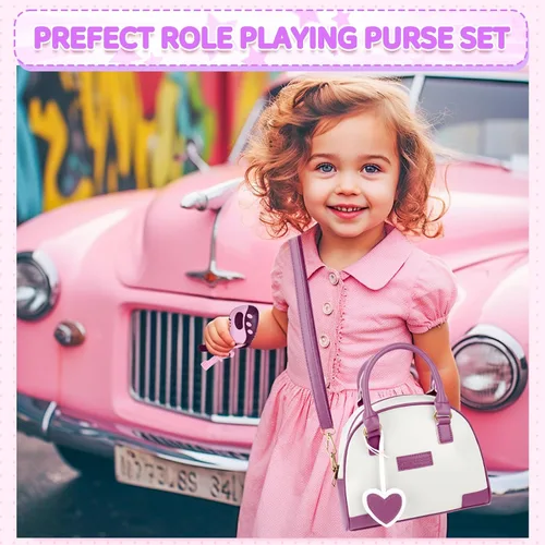 Vista 7 de INNOCHEER Bolso de niñas pequeñas, bolso de juguete para niños con maquillaje de fantasía, bolso de juego para niñas pequeñas, bolso de juego