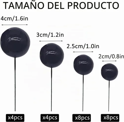 Vista 2 de 24 piezas de bolas negras para decoración de tartas, bolas de espuma, mini globo Cupcake Insert Bubble Balls DIY Decoration for Wedding