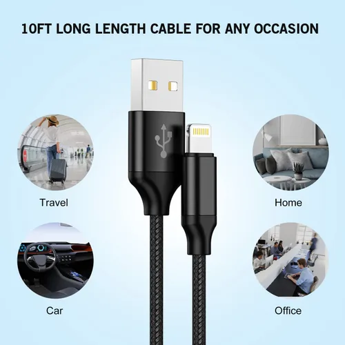 Vista 3 de Paquete de 2 cargadores para iPhone, cargador de pared para iPhone 14, bloque de adaptador USB-A de doble puerto con cable de carga rápida USB A a