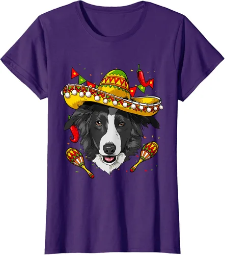 Vista 9 de Cinco de Mayo Border Collie Hombres Mujeres Niños Sombrero Camiseta Negro