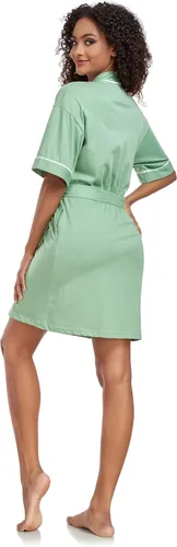 Vista 112 de COLORFULLEAF Bata de baño de manga corta para mujer, 100% algodón, longitud hasta la rodilla, con bolsillos