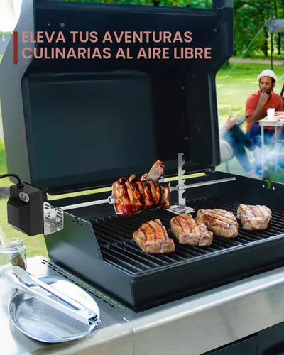 Vista 2 de Kit de parrilla con asador, parrilla BBQ giratoria automática, parrillas universales con certificado UL con motor de 120V 4W, varilla de 28