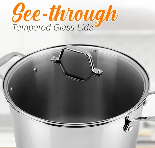 Vista 4 de NutriChef Tapa de olla de cocina para utensilios de cocina, tapas de vidrio templado transparente, funciona con el modelo: NCSP8, resistente a