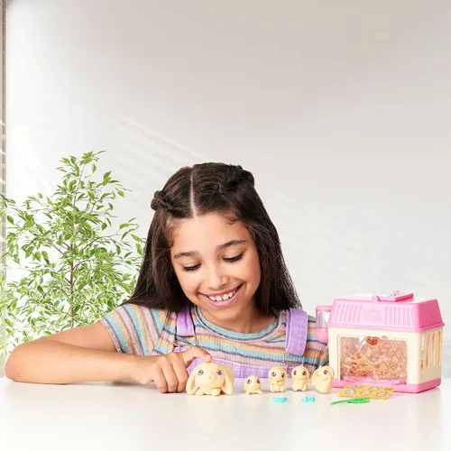 Vista 4 de Little Live Pets Paquete de juego de conejito bebé, colección de familia sorpresa de conejo mamá, regalos de Pascua desplegables interactivos