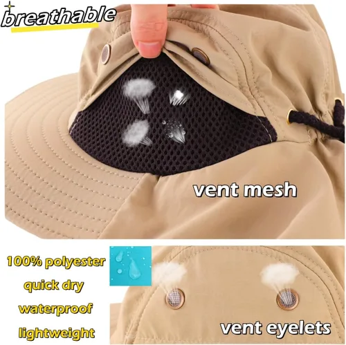 Vista 4 de LLmoway Sombrero de sol con solapa de malla para hombre, UPF50+, ala ancha, transpirable, gorra de pesca al aire libre