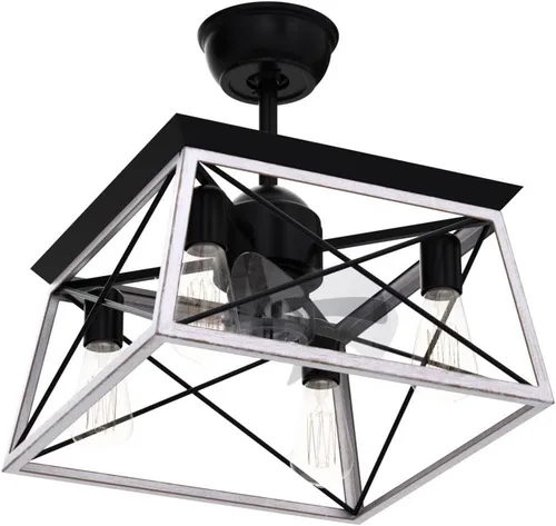 Vista 4 de Dalouguan Ventilador de techo enjaulado con luz, ventilador de techo sin aspas de 4 luces con luces y control remoto, ventilador de techo rústico