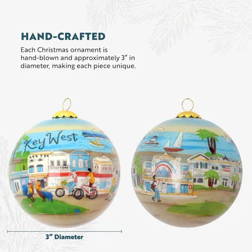 Vista 5 de Adorno de Navidad pintado a mano, vidrio soplado, adorno de árbol colgante, decoración navideña, Key West
