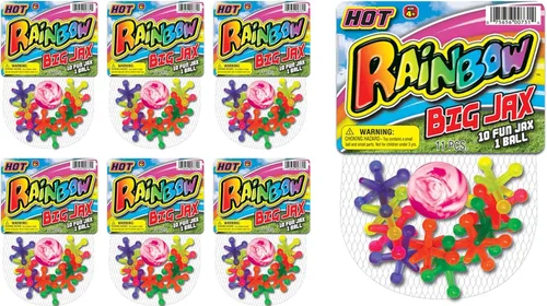 Vista 8 de JA-RU Juego Big Rainbow Jacks con pelota hinchable (1 juego, 10 piezas Jax) juegos de mesa vintage, juguetes clásicos para niños. Recuerdo
