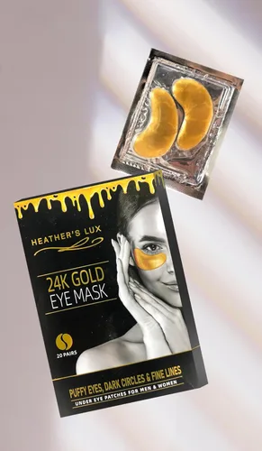 Vista 4 de Heather's Lux Máscaras de ojos de oro de 24 quilates para debajo de los ojos, geles para ojeras, ojos hinchados, hinchazón, arrugas, líneas finas