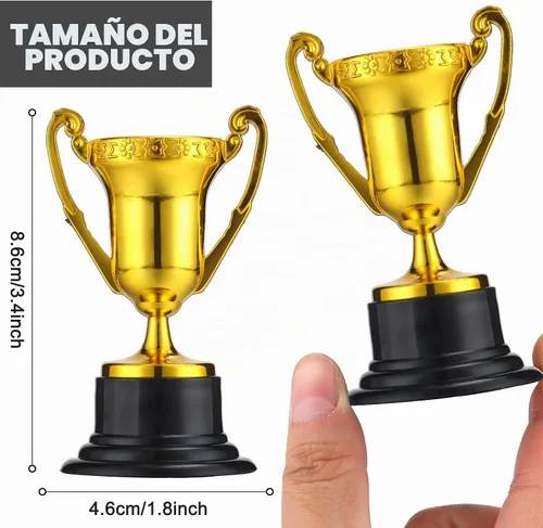 Vista 2 de Paquete de 40 mini trofeos a granel, pequeños trofeos de plástico diminutos para niños de 3.4 pulgadas, pequeña copa de premio dorada, recompensa