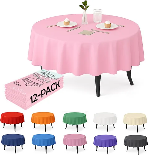 Vista 6 de Paquete de 12 manteles de plástico negro – Cubiertas de mesa desechables de 54 x 108 pulgadas para mesas rectangulares, resistentes y resistentes al