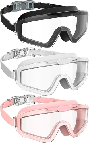 Vista 10 de NSSIW Gafas de natación para adultos, para natación, sin fugas, con protección UV400, antivaho y amplia visión para hombres y mujeres, paquete de 3