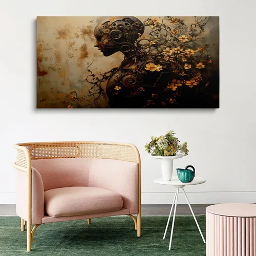 Vista 4 de Arte de pared mecánico floral para mujer, arte de pared de metal steampunk, retrato de diosa de diosa, impresión en lienzo vintage, escultura