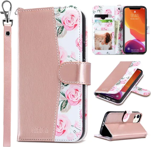 Vista 29 de ULAK Compatible con iPhone 12 Pro Max Funda Cartera con Portarjetas, Funda de Cuero PU con Soporte Plegable Ranuras para Tarjetas Correa de Muñeca
