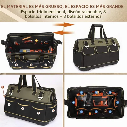 Vista 4 de FASTECH Bolsa de herramientas de boca ancha de 15 pulgadas con base moldeada a prueba de agua, bolsa de herramientas de boca ancha, bolsa