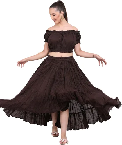 Vista 5 de Wevez Falda de algodón para mujer de danza del vientre de 12 yardas (café)