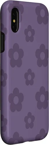 Vista 3 de Carcasa bohemia estética para iPhone X/XS con diseño de margaritas y flores hippie violeta claro