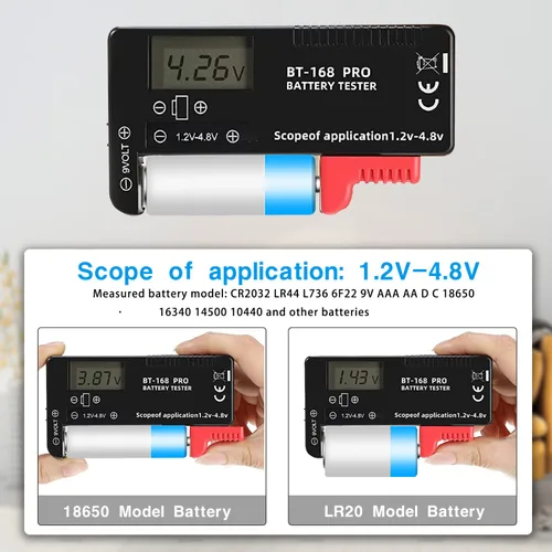 Vista 3 de Probador de batería LCD digital de 3 piezas, comprobador de batería universal para AA AAA 1.5 V 3.7 V o 1.2 ~ 4.8 V 9 V, probadores de nivel de vida