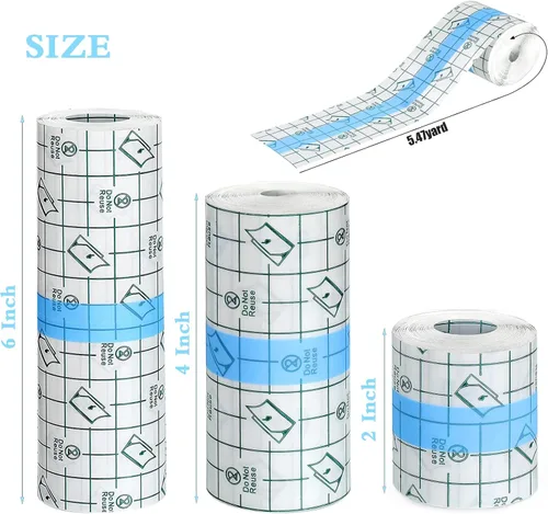 Vista 2 de 3 rollos de vendaje adhesivo elástico transparente, vendajes impermeables de película transparente, vendajes impermeables para después