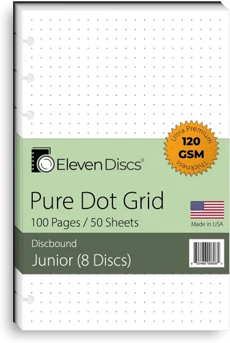 Vista 17 de Eleven Discs Papel Discbound, Hojas de Cuadrícula de Puntos Tamaño Junior - Repuestos Premium de 120gsm Peso Pesado para Cuaderno y Planificador - 8
