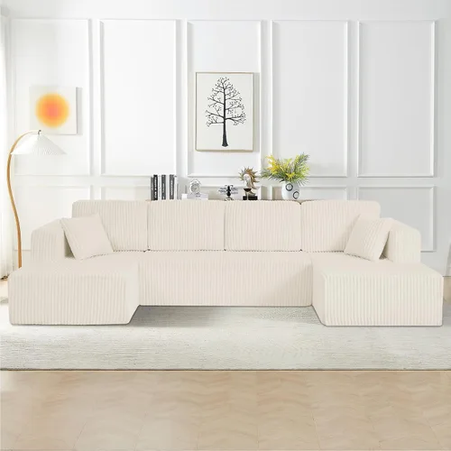 Vista 18 de Sofá modular Cloud de 104 pulgadas con diván en forma de L, sofás tapizados modernos con asiento profundo, sofá comprimido de esponja de pana