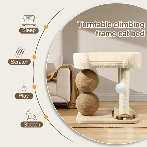 Vista 6 de Árbol pequeño para gatos de interior, torre de árbol para gatos con rascador de sisal para gatos, torre para gatos 5 en 1 con bola de juguete