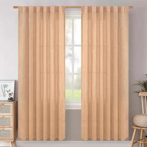 Vista 113 de BGment Cortinas cortas de lino marfil de 36 pulgadas de largo para ventanas de cocina, pequeñas cortinas texturizadas rústicas para café sobre