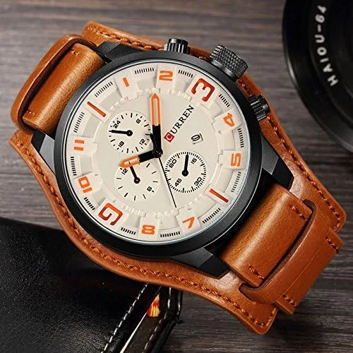 Vista 3 de CURREN Reloj de pulsera deportivo impermeable con correa de cuero para hombre 8225, Classic