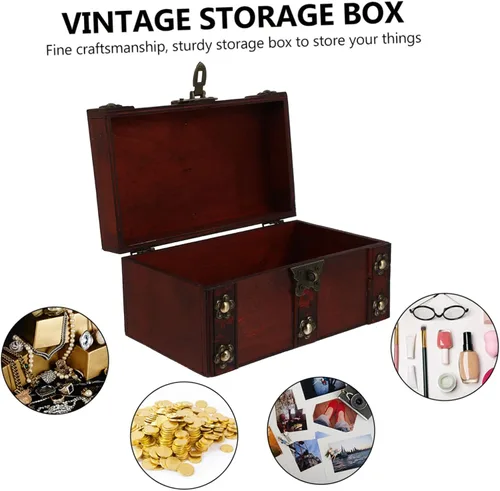 Vista 9 de EXCEART 2 Pcs Vintage Wooden Storage Box Wood Treasure Chest Kids Storage Bins Trinket Keepsake Chest Vintage Jewelry Small Handcrafted Wooden