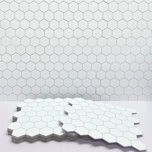 Vista 8 de Protector contra salpicaduras de 10 hojas hexagonales para despegar y pegar, 11.42" x 11.42" mosaico de mármol autoadhesivo de panal blanco