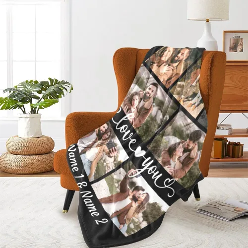Vista 6 de HUGLAZY Manta personalizada para amantes con texto fotográfico, manta de collage de imágenes personalizada para regalo del día de San Valentín