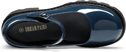 Vista 3 de DREAM PAIRS Zapatos Mary Janes para mujer, vestido de plataforma, tacón bajo, tacón grueso, punta redonda, correa de tobillo, zapatos Oxfords