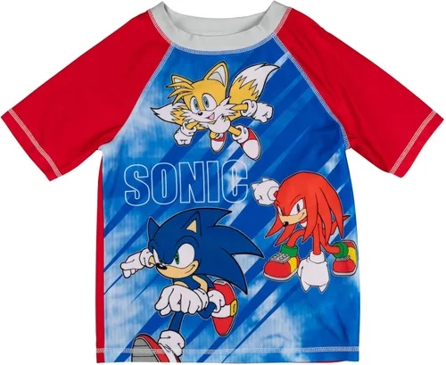 Vista 4 de SEGA Sonic The Hedgehog Knuckles The Tails - Conjunto de camiseta de natación raglán