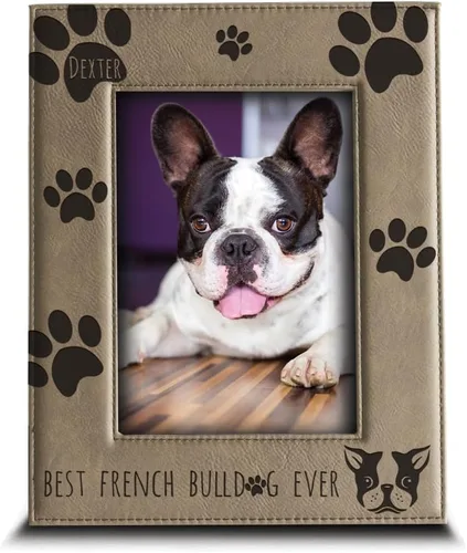 Vista 6 de BELLA BUSTA - Perzsonalize - Marco de fotos de piel grabada con texto en inglés «Best Bulldog Francés» (4 x 6 horizontal)