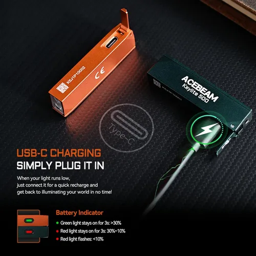 Vista 6 de ACEBEAM Keylite - Linterna de 500 lúmenes altos, luz EDC de bolsillo plano Linterna ultracompacta con LED duales, 6 modos, pequeña mini luz