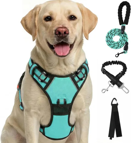 Vista 24 de FURRYFECTION Arnés a cuadros para perros pequeños, chaleco reflectante ajustable sin tirones para mascotas con clip frontal, correa, asa de fácil