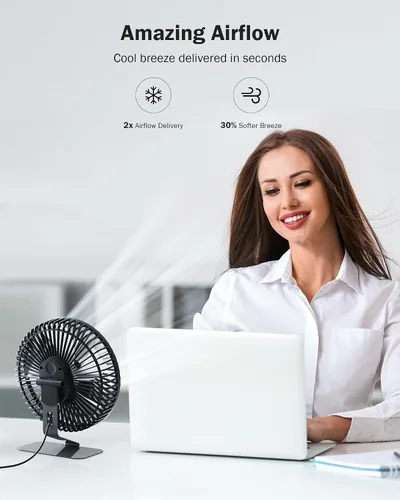 Vista 8 de SLENPET Ventilador de escritorio pequeño USB de 6 pulgadas, 4 velocidades, ultra silencioso, ajuste de 90° para una mejor refrigeración, mini Negro