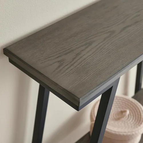 Vista 5 de Leick Home 214338 Empiria Mesa consola de madera con marco de metal para sala de estar, entrada, dormitorio, gris
