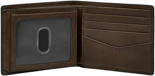 Vista 18 de Fossil Derrick - Cartera plegable de piel con bloqueo RFID y ventana de identificación abatible para hombre