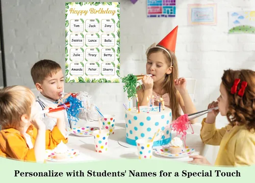 Vista 2 de WhatSign Tabla de cumpleaños para el aula – Póster de feliz cumpleaños estilo bohemio para pared reutilizable para aula, tablón de anuncios