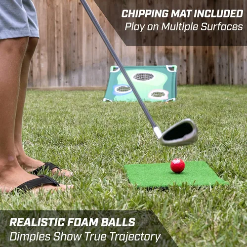 Vista 6 de GoSports BattleChip Backyard Golf Cornhole Games – Includes Targets, Chipping Mats, Foam Golf Balls, Scorecard and Carry Case