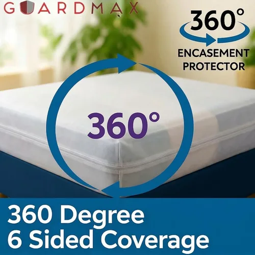 Vista 6 de Guardmax Funda de colchón de vinilo resistente con cremallera tamaño individual, protector de colchón impermeable y transpirable, ropa de cama