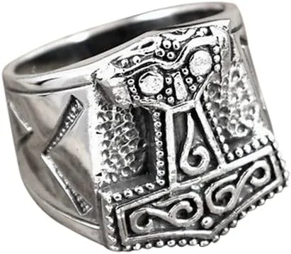 Vista 4 de Anillo de plata de ley 925 con martillo de Thor vikingo Mjölnir Mjolnir Futhark Runas nórdicas