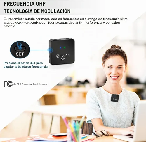 Vista 3 de FDUCE UHF - Sistema de micrófono inalámbrico Lavalier para teléfono y cámara, mini micrófono de condensador portátil con clip, micrófono de solapa