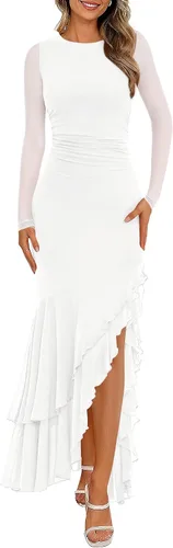 Vista 24 de BTFBM Maxi vestidos de mujer otoño 2026 manga larga vestido de invitada de Café